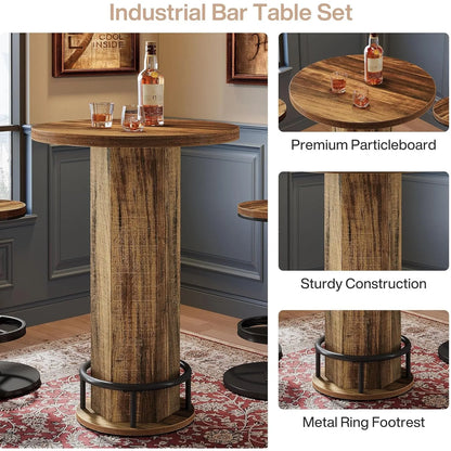 Round Bar Table, Bistro Set with 2 barstools