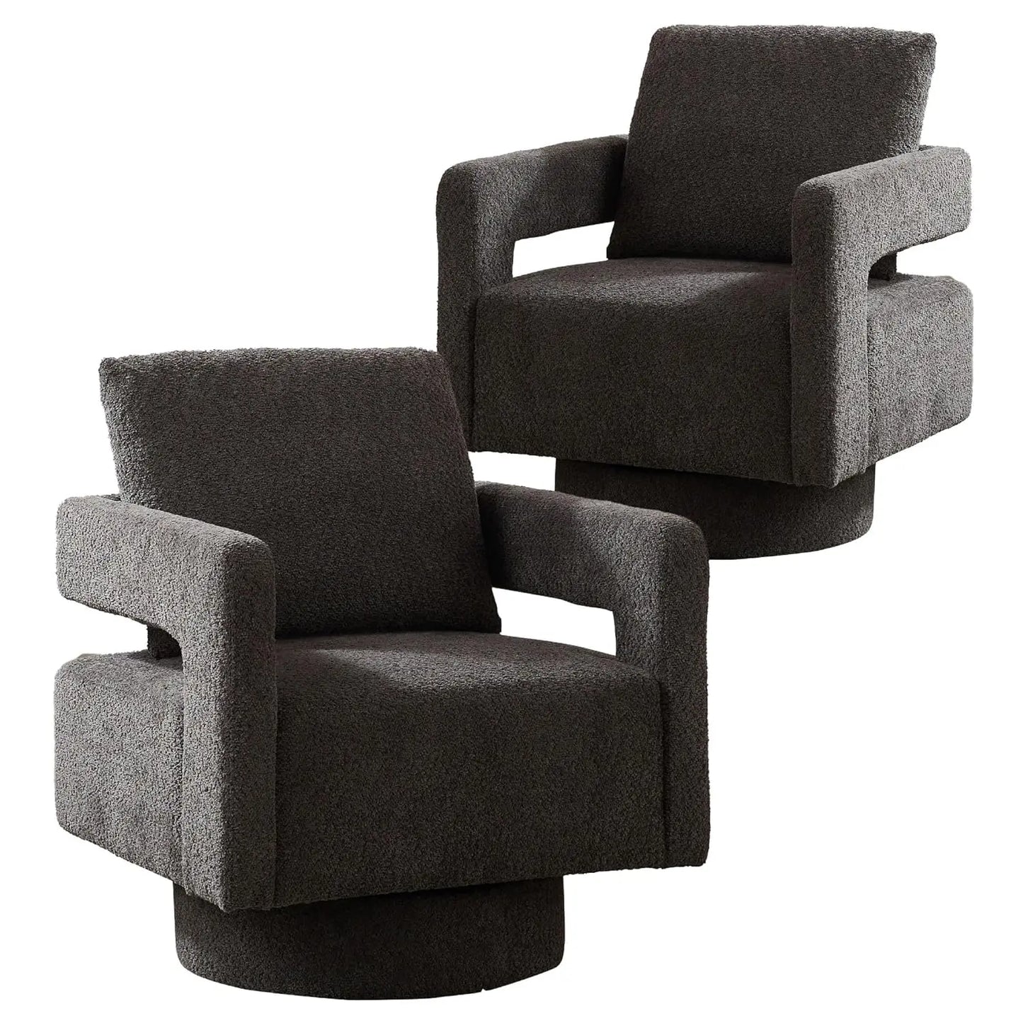 Set (2) Upholstered Swivel Accent Chair, Open Back Barrel Chair