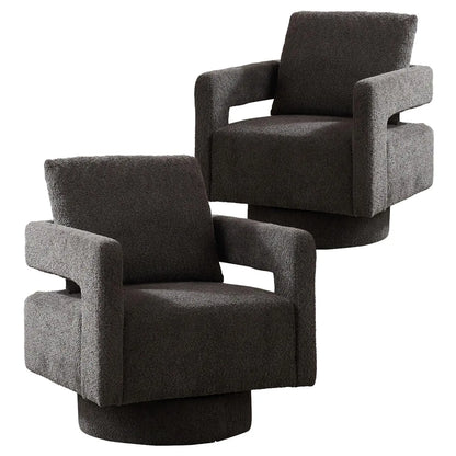 Set (2) Upholstered Swivel Accent Chair, Open Back Barrel Chair