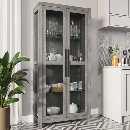 Tall Curio Cabinet w/Tempered Glass Doors, Display Case