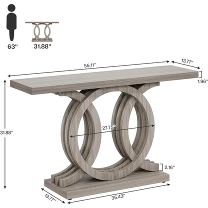 Modern 55"Console Table w/Geometric Wood Base, Modern