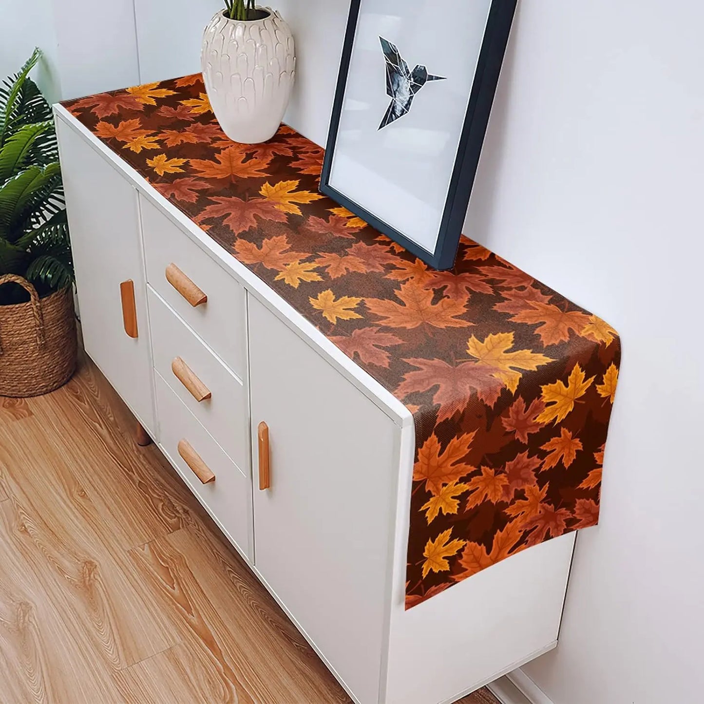 3 sizes, Fall Thanksgiving Maple Leaf Linen Table Runner