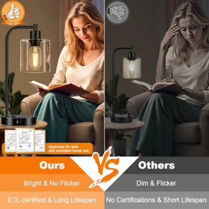 Set (2) Dimmable Touch Control Table Lamps w/USB C+A Ports and AC Outlet