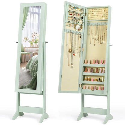 Adjustable Free-Standing Jewelry Armoire w/Full Length Mirror, 3 Positions