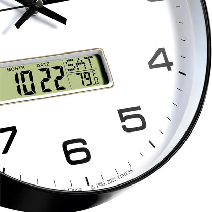 10"/12"/14" Wall Clock, 4 Color Options, Calendar and Temperature