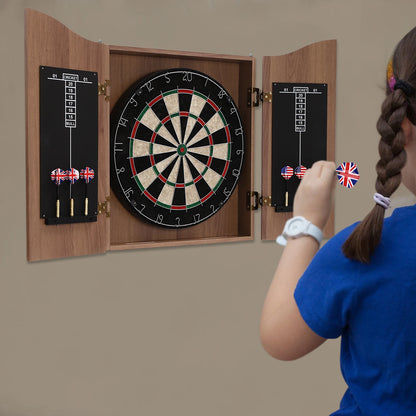 Classic Wall-Mounted Dartboard Cabinet, Set W/6* Darts