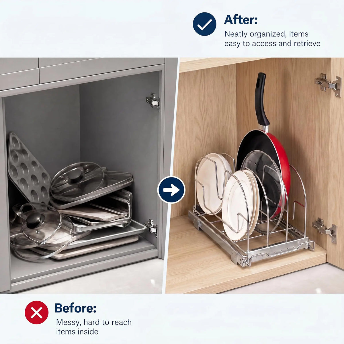 Pull Out Cabinet Organizer, Expandable Stainless Steel Bakeware Organizer
