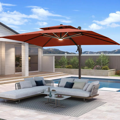 10'x13' Cantilever Patio Umbrella w/Led Lights, Heavy Duty