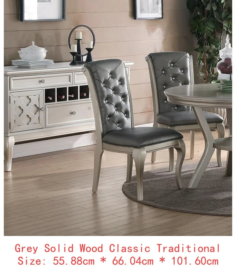 7pc Rect. Glass Dining Table, Silver Hue, 6 Tufted Side Chairs