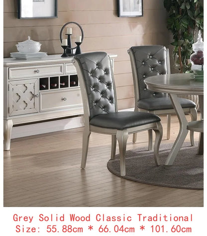 7pc Rect. Glass Dining Table, Silver Hue, 6 Tufted Side Chairs