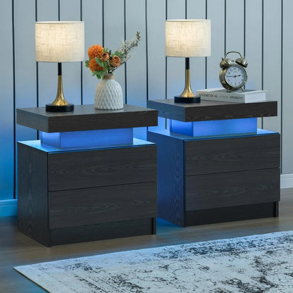Set (2) LED Bedside Nightstand with 2 Drawers