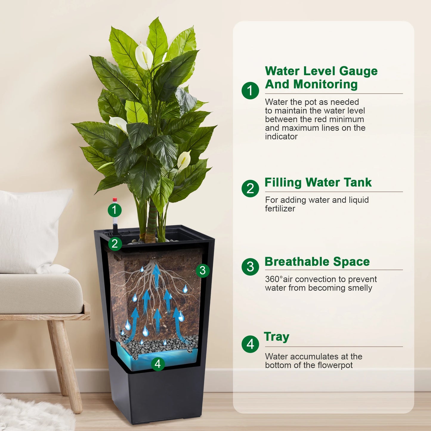 2pcs Outdoor Indoor /Outdoor Planter, Drainage Holes Auto Watering,