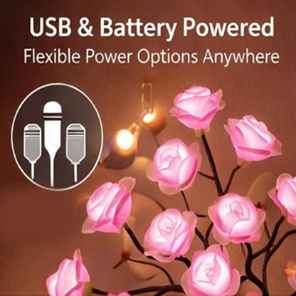 24 Multicolor Roses Table Lamp with Remote, USB Rechargeable