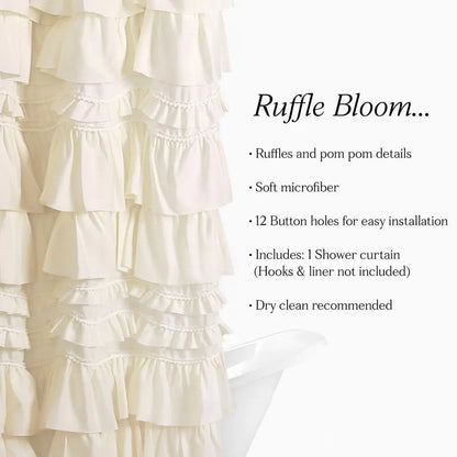 72"x72" Single Ruffled Shower Curtain, Ivory