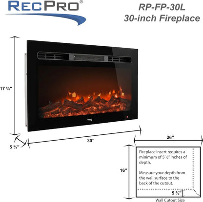 Electric Fireplace, Remote, 4 Flame Settings - Adjustable Heat 68°F-82°F