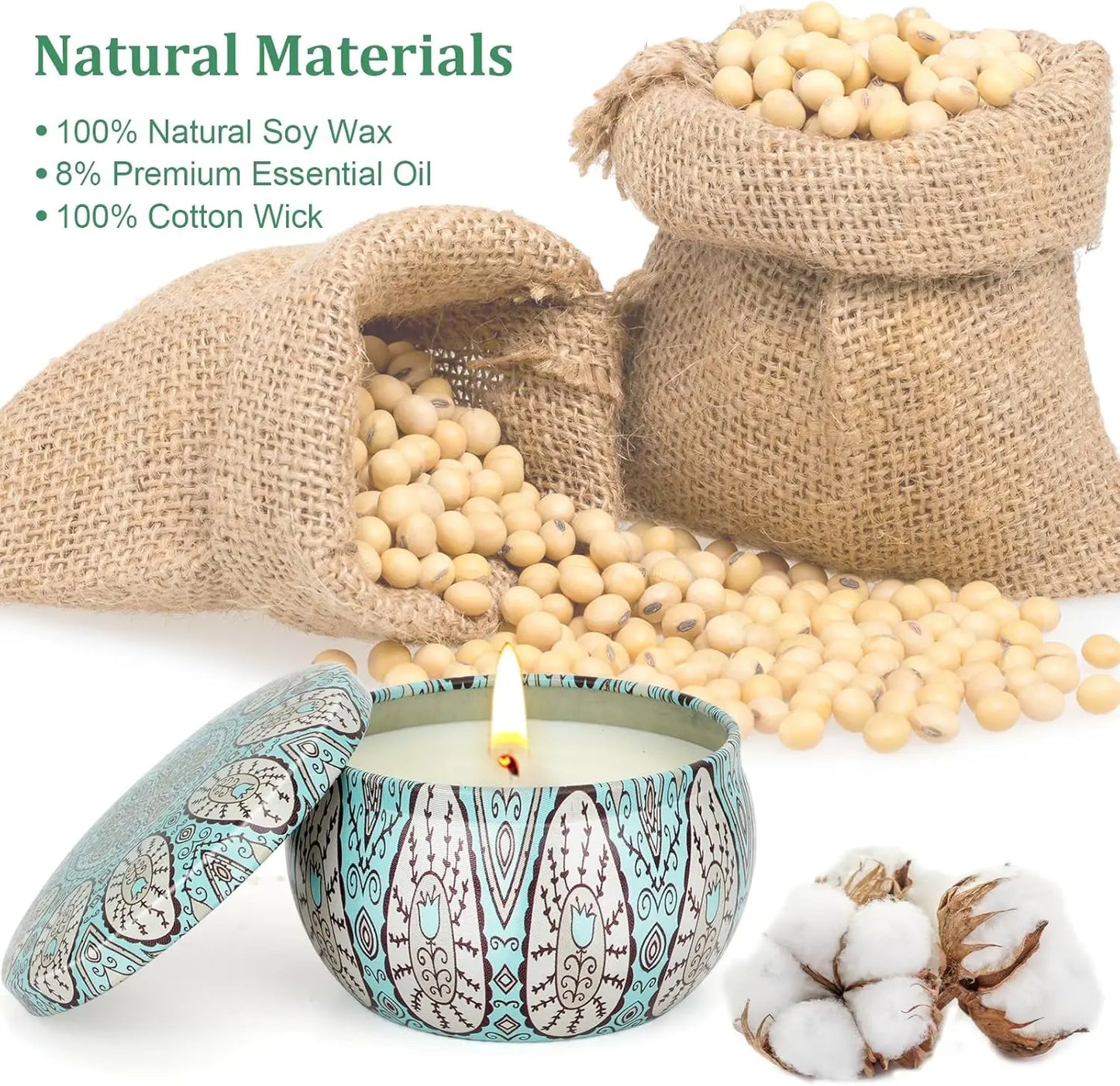 Aromatherapy Soy Wax Candles Set, Up to 90 Hours