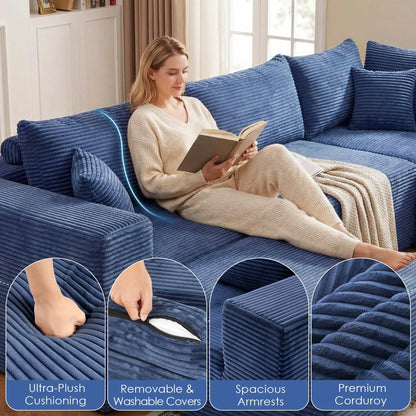 107" Boneless 6 Seat Sectional Couch w/Ottoman, Deep Seating