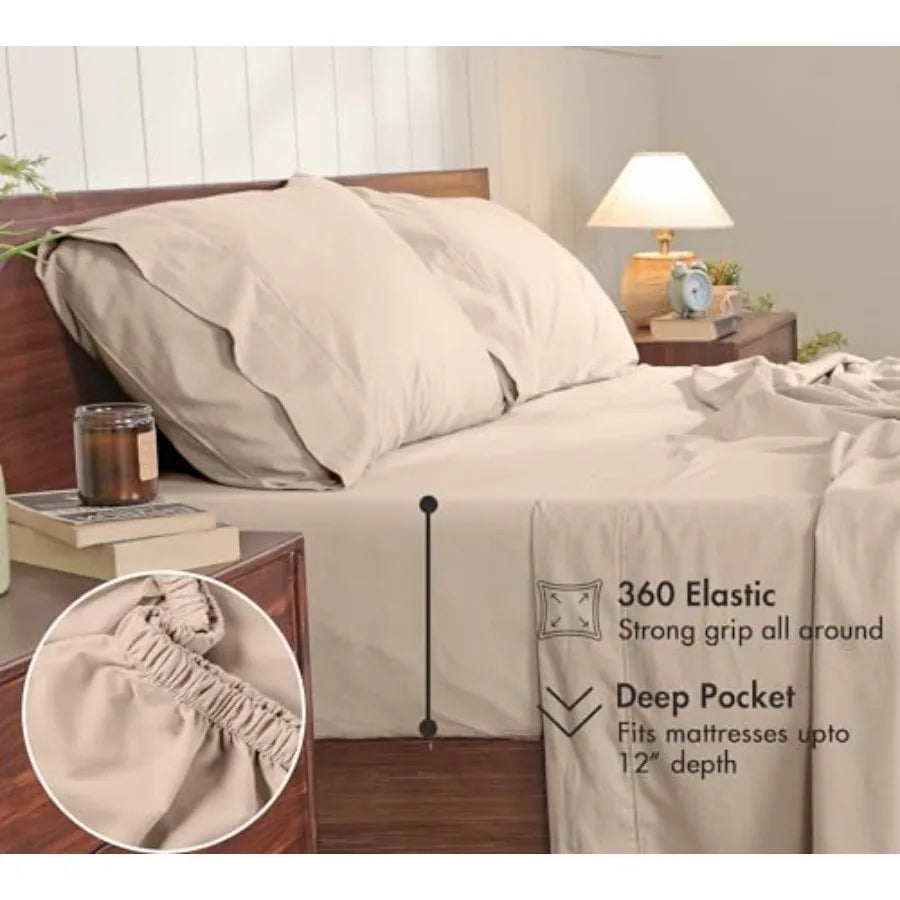 100% Cotton Percale  Crisp Cooling Deep Pocket 12" Sheets