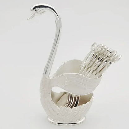 Elegant Swan Tableware Holder, Stainless Steel Spoon and Fork Base