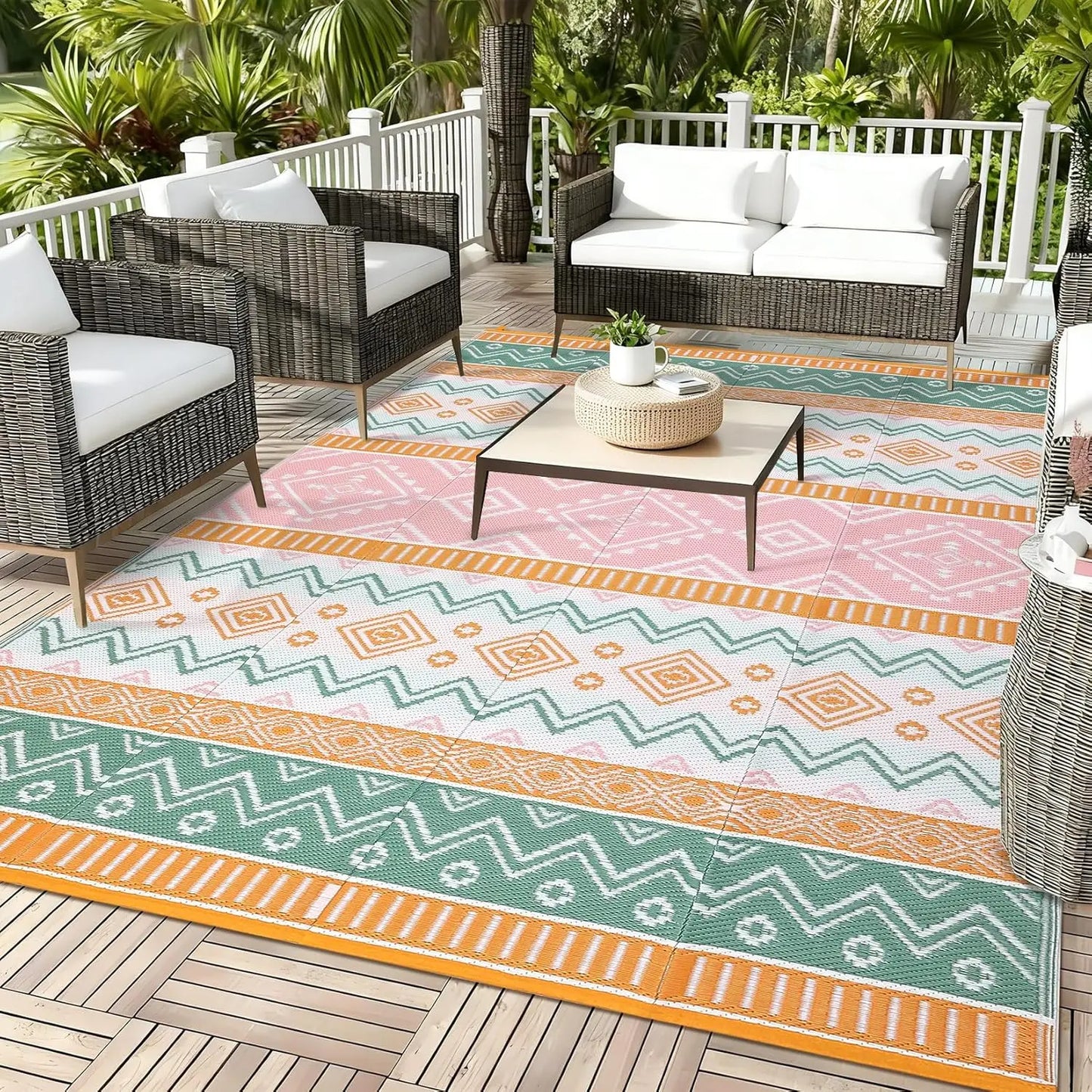 Waterproof Outdoor Rug Reversible Plastic Straw Mat
