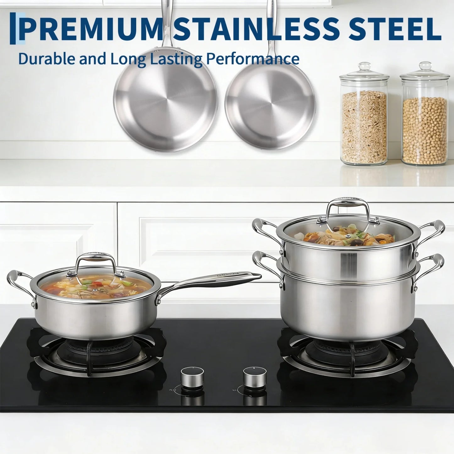 11pc 3 Ply Stainless Steel Cookware Set with Lids