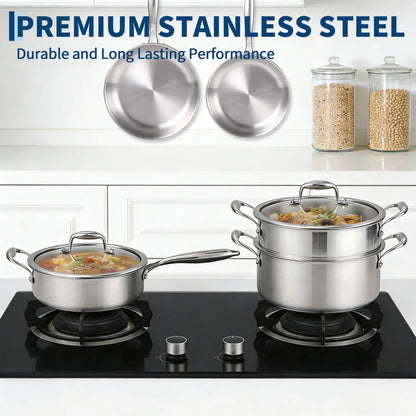 11pc 3 Ply Stainless Steel Cookware Set with Lids