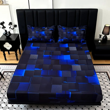 3pc Digital Printing Material Plaid Fitted Sheet