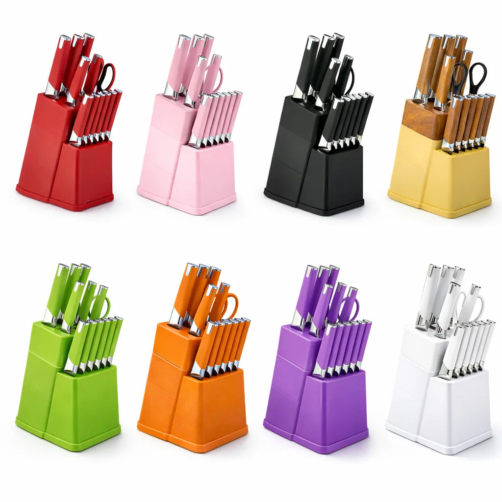 13Pcs Professional Kitchen Knife Block Set with 6 Steak Knives