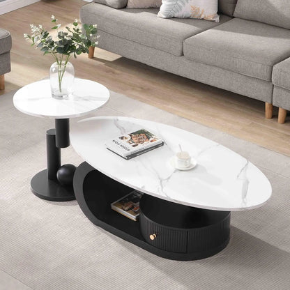 Modern, Oval Living Room Table w/ Faux Marble Top