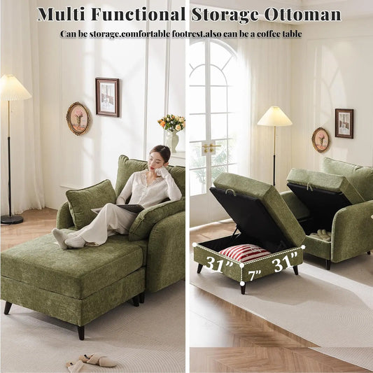 Oversized Deep Seat (24.5") Accent Chair w/Ottoman, Storage