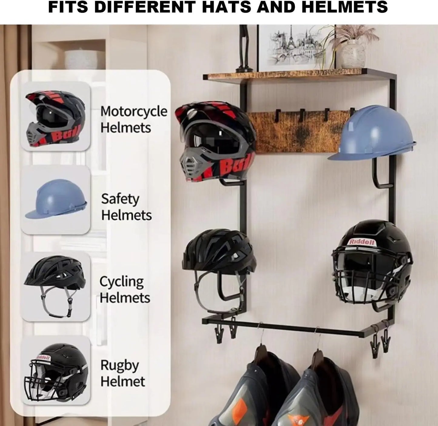 Iron Storage Helmet, Gloves, Boots Rack w/Hooks