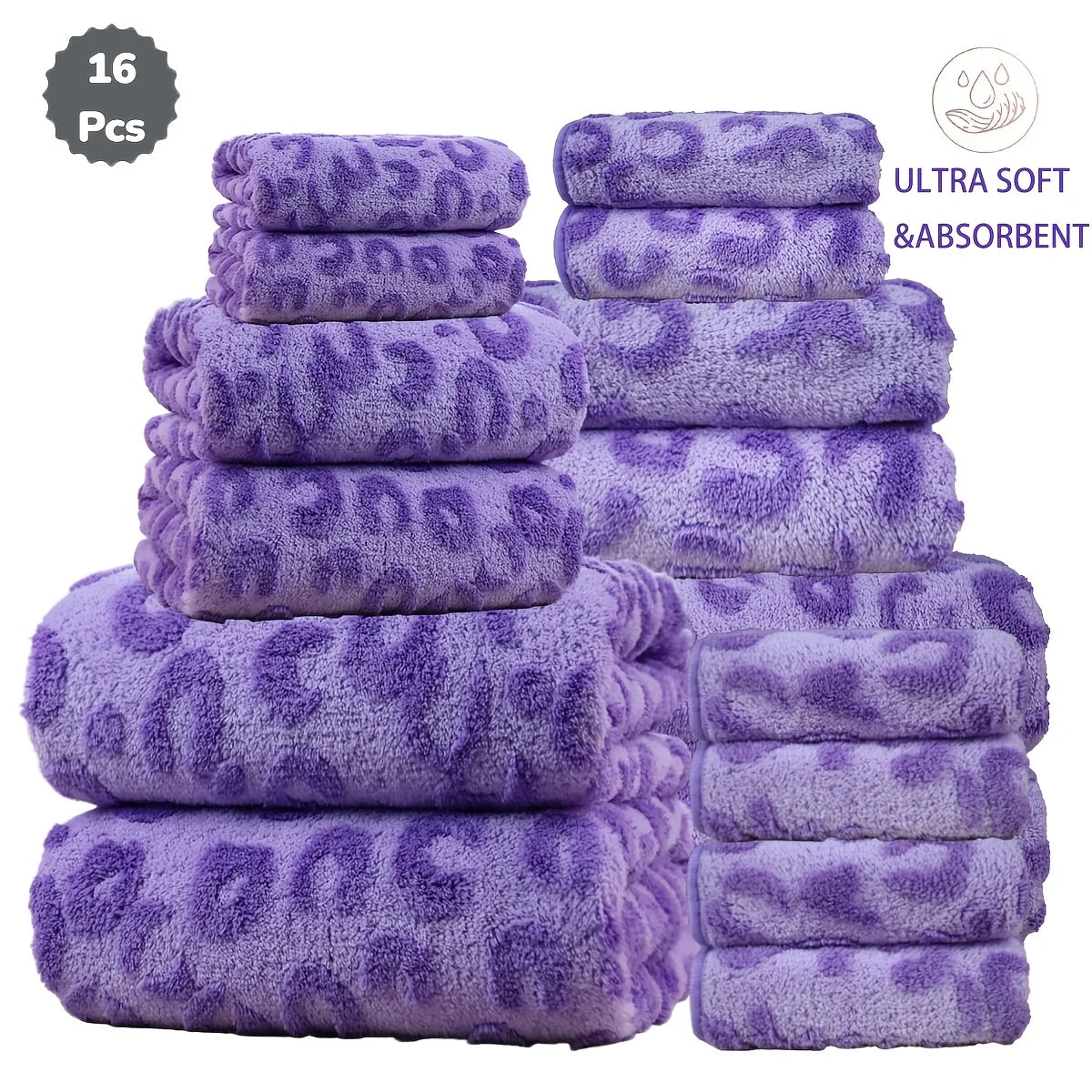 16pc Print Coral Flannel Bath Towel Set