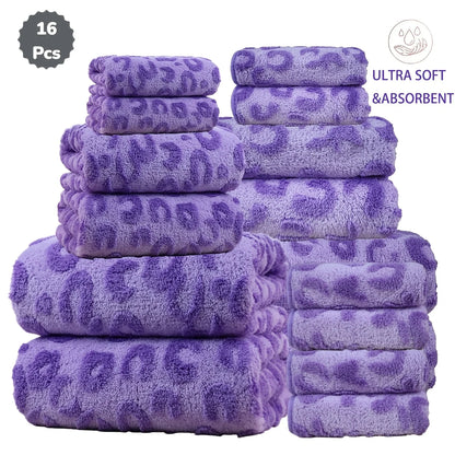 16pc Print Coral Flannel Bath Towel Set