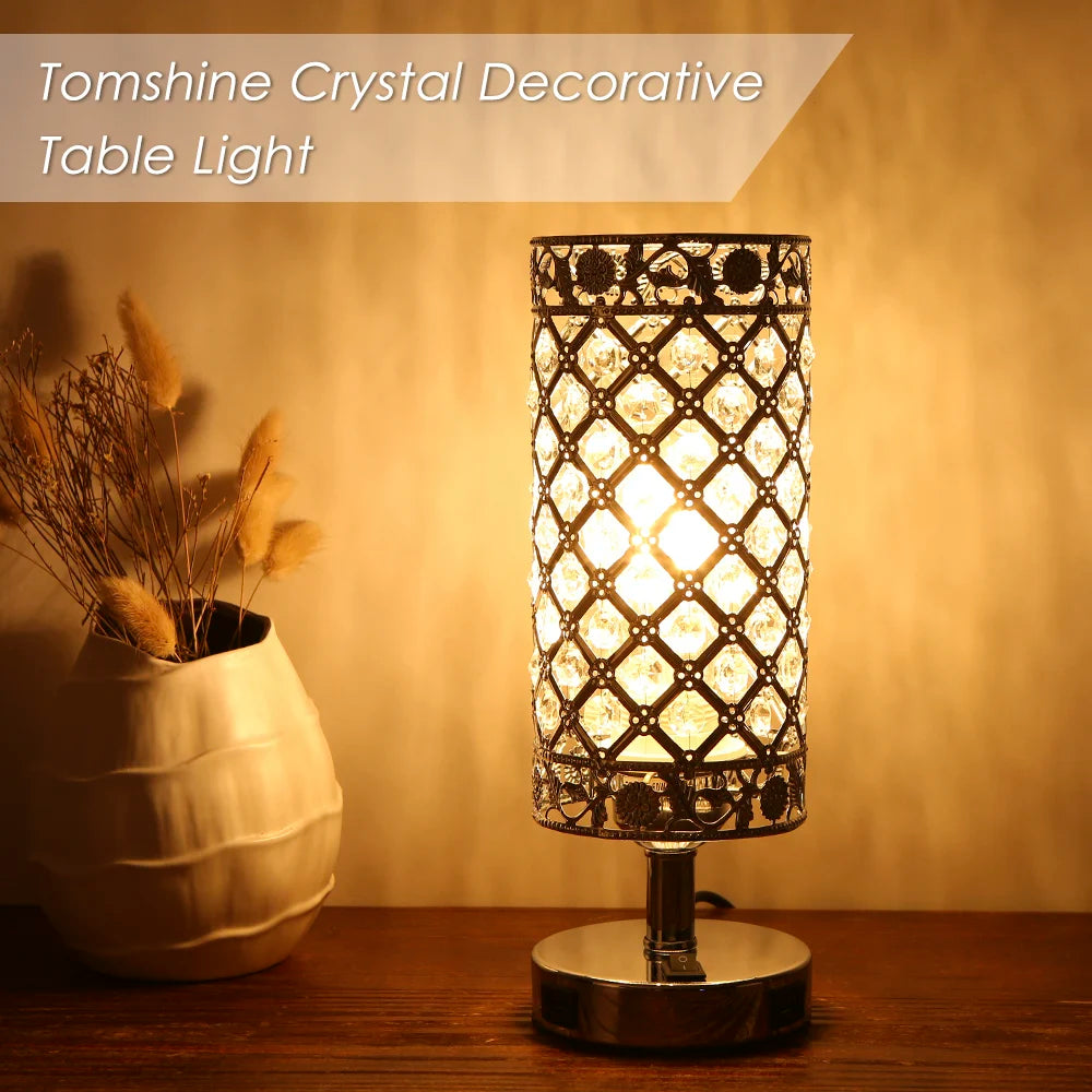 Modern Decorative Crystal Table Lamp Dual, USB Charging