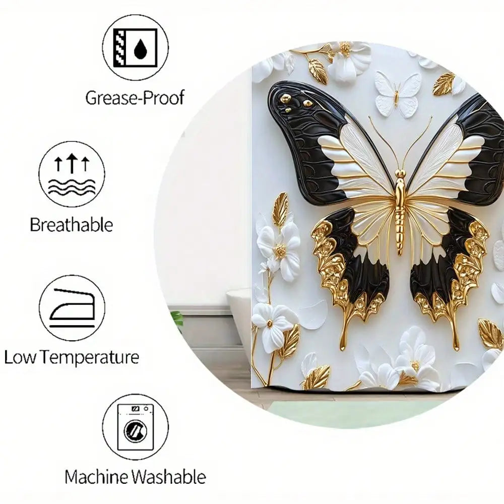 Waterproof Shower Curtain Set, Non-Slip Floor Mats, Commode Cover