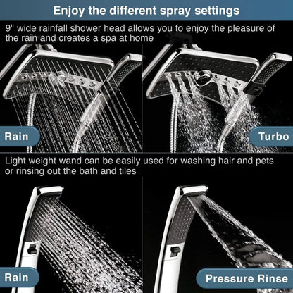 Rainfall Shower Head Combo w/Black Face, 60" Stainless Hose