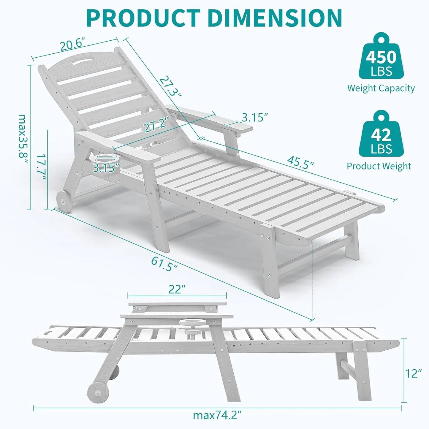5 Positions Oversized Patio Lounge Chair