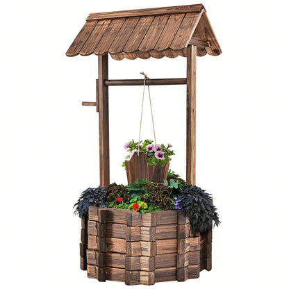 Outdoor Wooden Wishing Well, Flower Bucket Planter