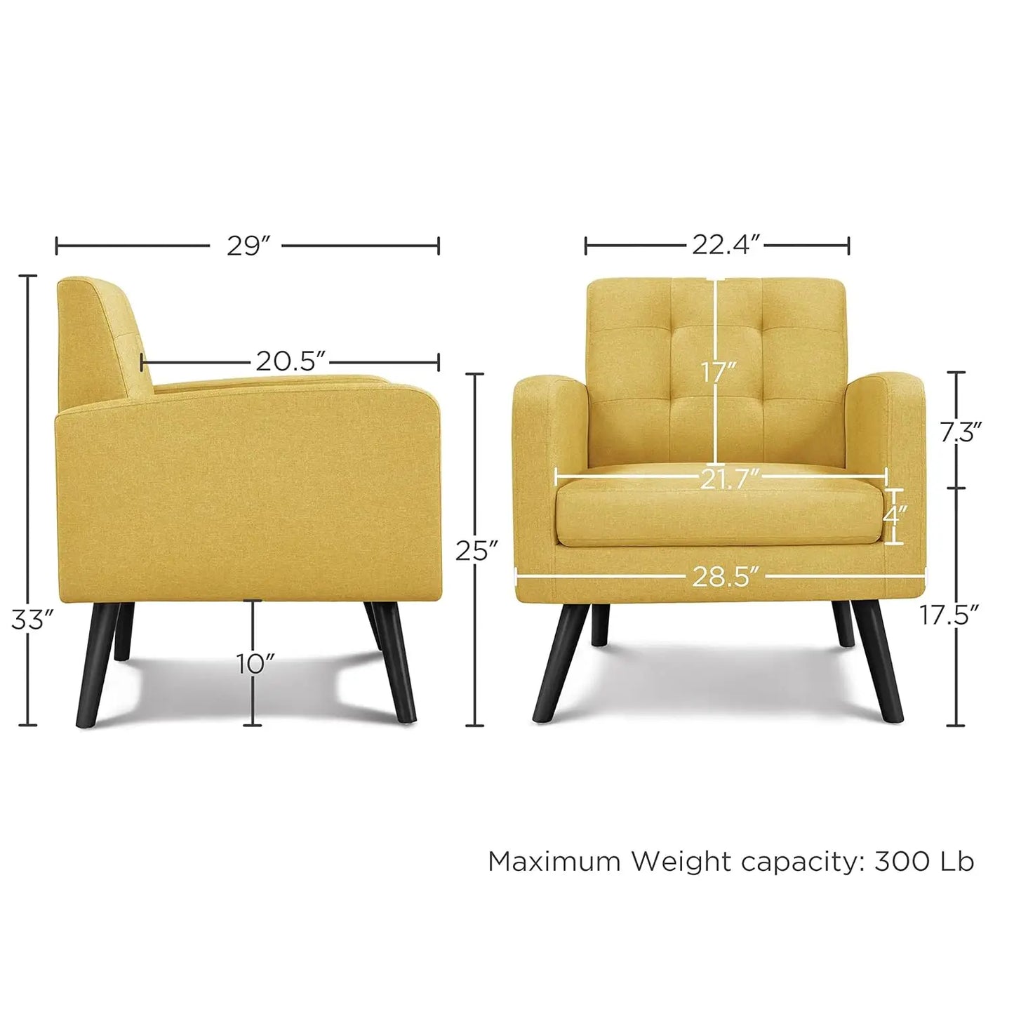 Set (2) Mid-Century Cozy Armchair, Button Tufted Back