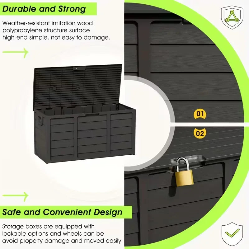 75gl Large Outdoor Deck Box w/Lockable Lid, Heavy-Duty Hinged Door