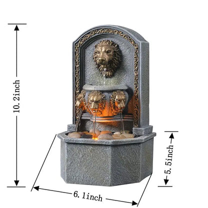 10.3" Tabletop Lion Head Polyresin Indoor Zen Waterfall