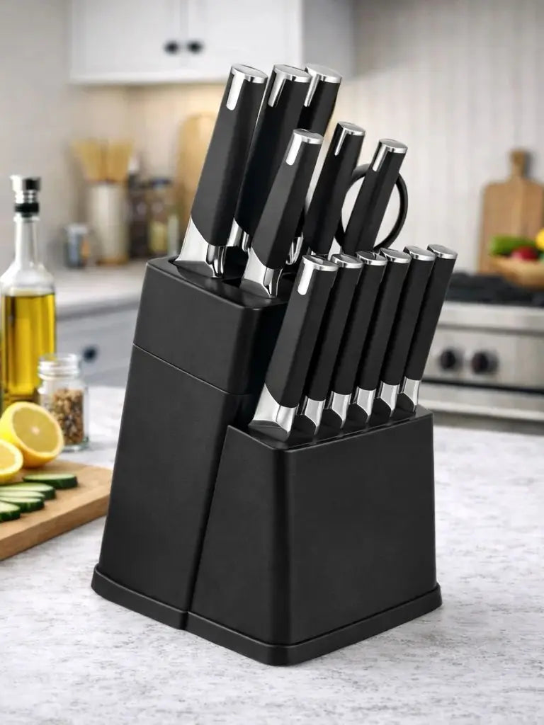 13Pcs Professional Kitchen Knife Block Set with 6 Steak Knives