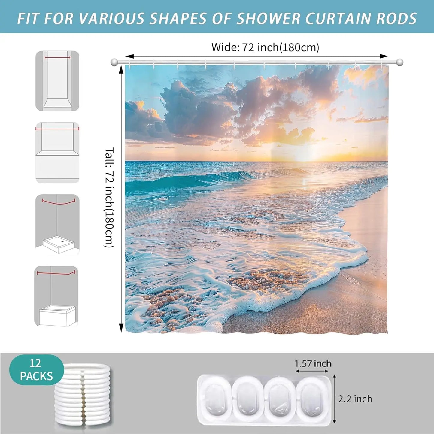 Nautical Summer Sunset Shower Curtain w/Hooks
