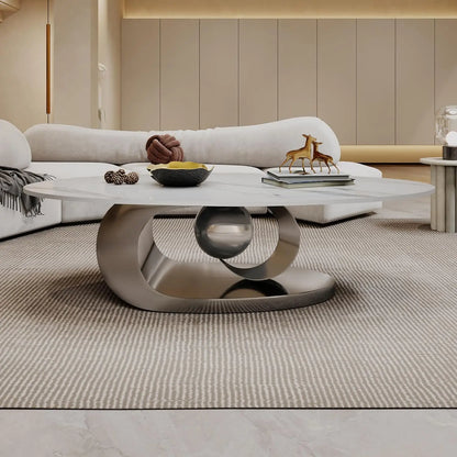 Modern, Oval Living Room Table w/ Faux Marble Top