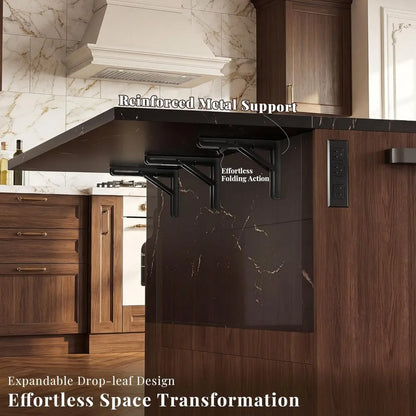 Large 52" Rolling Kitchen Island w/Drop Leaf, Hidden Trash Can
