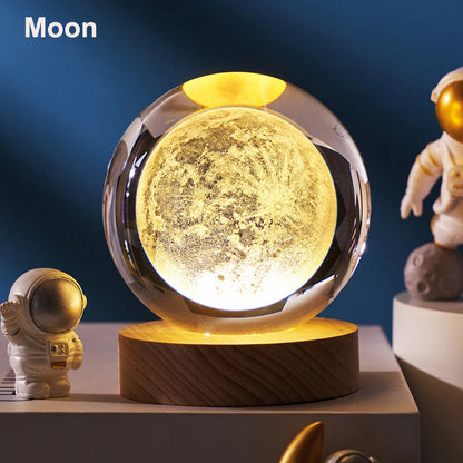 6cm 3D Crystal Ball Decoration 2026 Astronomy Solar System Planets Moon Astronaut LED Balls