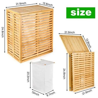 Foldable Bamboo Laundry Basket with Lid