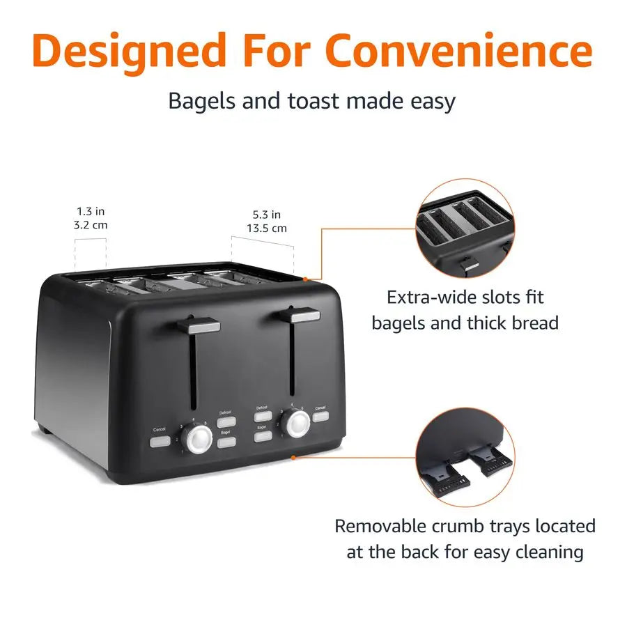 4 Slice Toaster, Extra Wide Slots With 7 Browning Settings,