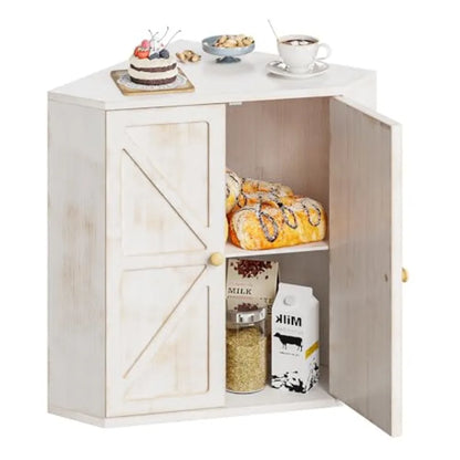 2 Tier Bamboo Corner Bread Box for Kitchen Counter