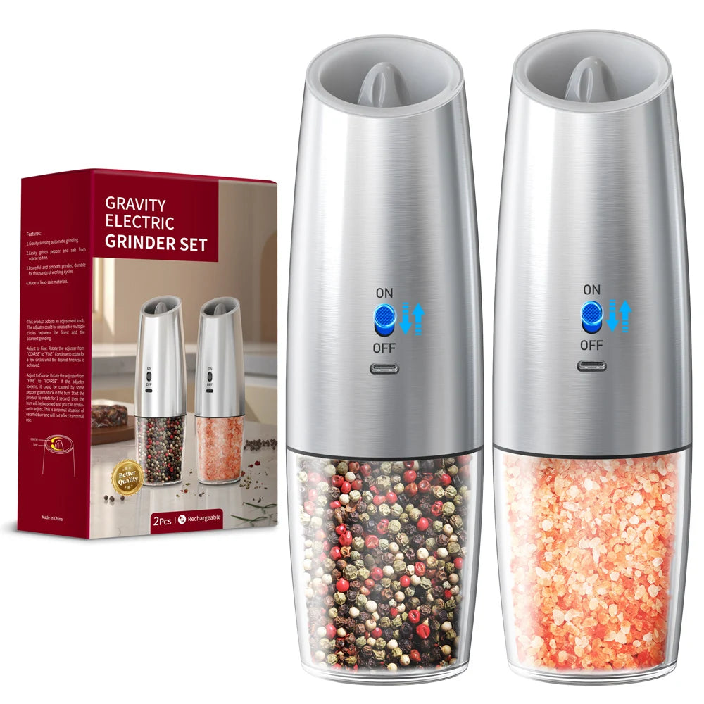 Rechargeable Electric Salt & Pepper Grinder Set, LED Light,